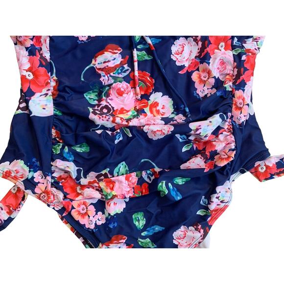 SHEIN Women's 3X Swimsuit One Piece Roched Tropical Light Padding Adjustable NEW - Picture 5 of 7